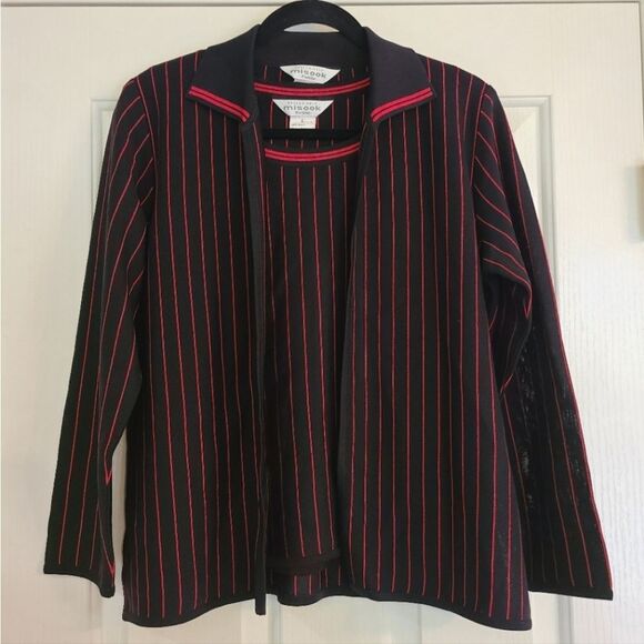 Misook 2 Piece Sleeveless Top & Jacket Coordinating Set Stripe Size Petite Large - Picture 1 of 12